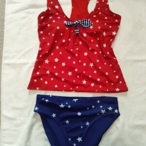 Oasis Red and Blue Bikini with Vintage Bow Detail